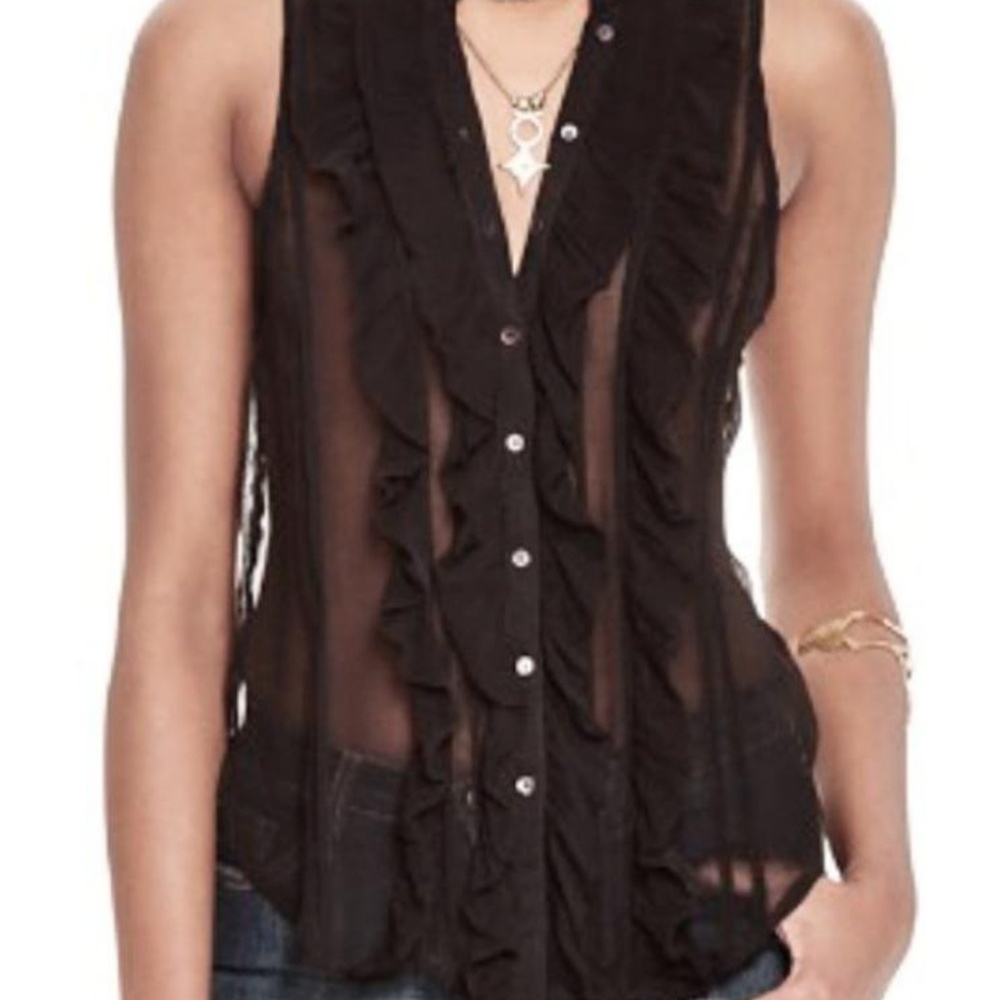 Free People Black Sheer Sleeveless Ruffed Top